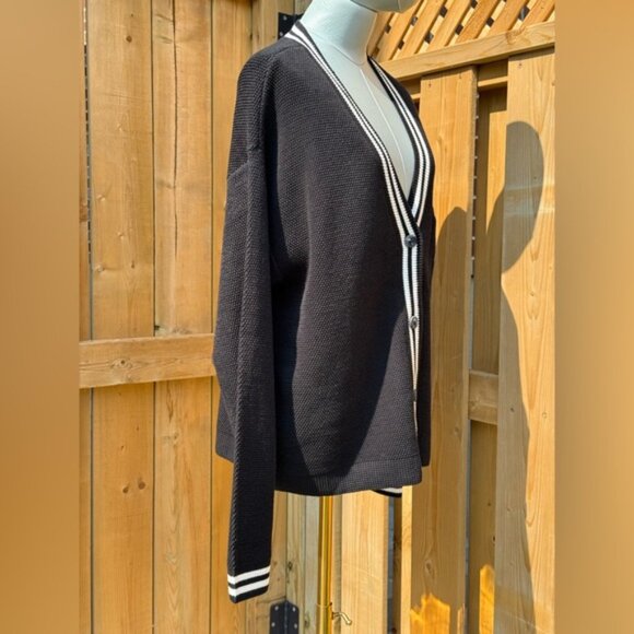 🆕 ALO YOGA 🧿 NWOT Tennis Club Sweater Knit Cardigan, Black/White - Sz S US 2-4 - Picture 6 of 16